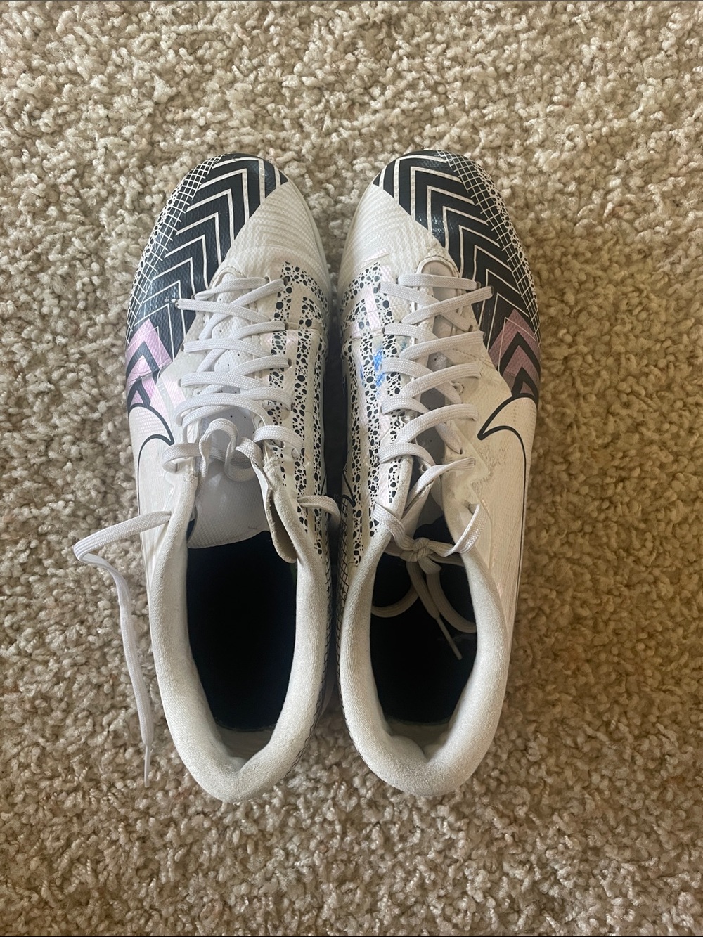 Women's White Athletic indoor soccer shoes with Black and Pink Accents